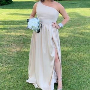 Champagne David’s Bridal Bridesmaid Gown